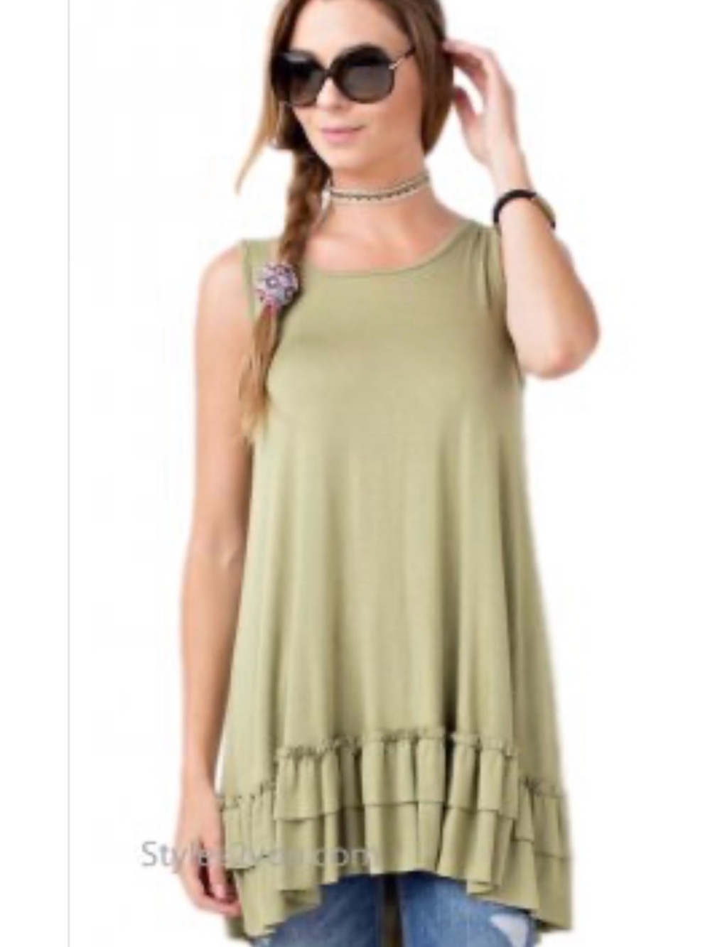 Easel Ruffle Olive Dress Size Large